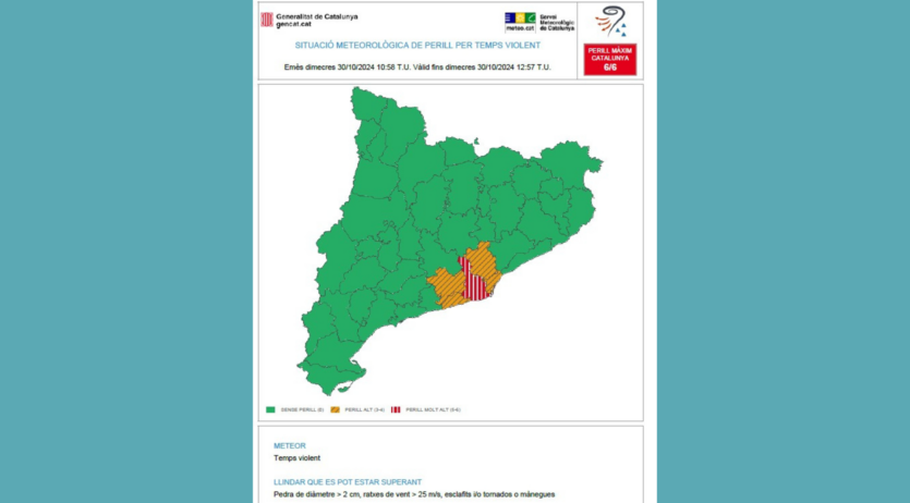 El Servei Meteorològic de Catalunya emet un avís per temps violent també a l’Alt Penedès